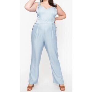 Unique Vintage Chambray Tie Back Overalls Blue Womens 5X 26